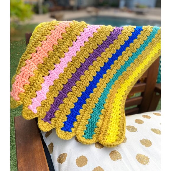 Vintage 1970s rainbow mini knitted Afghan/blanket - Picture 3 of 7